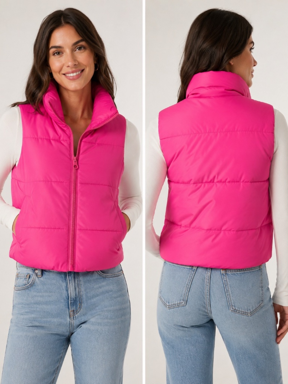 New GB Cropped Fusion Pink Puffer Vest in L